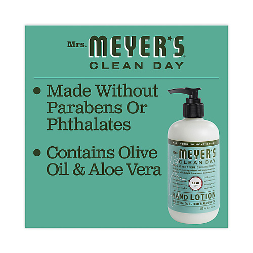 Mrs. Meyer's Clean Day Hand Lotion, 12 oz Pump Bottle, Basil (686591)