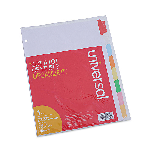 Universal Deluxe Write-On/Erasable Tab Index, 8-Tab, 11 x 8.5, White, Assorted Tabs, 1 Set (UNV20819)