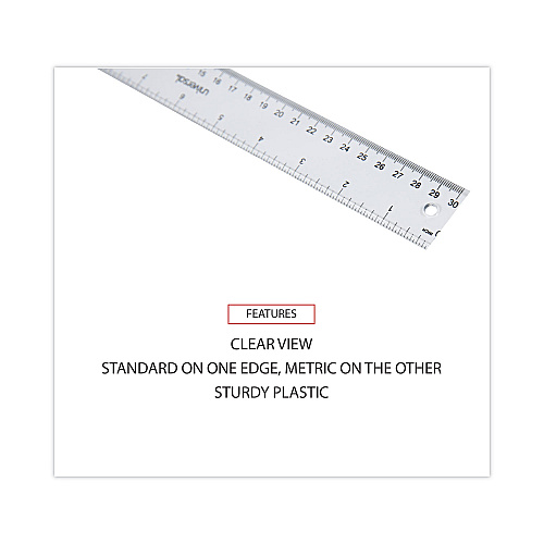 Universal Clear Plastic Ruler, Standard/Metric, 12" Long, Clear (UNV59022)
