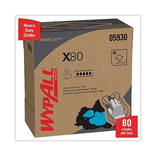 WypAll&reg; Power Clean X80 Heavy Duty Red Cloths, 76 Towels, 5 Boxes (05930)