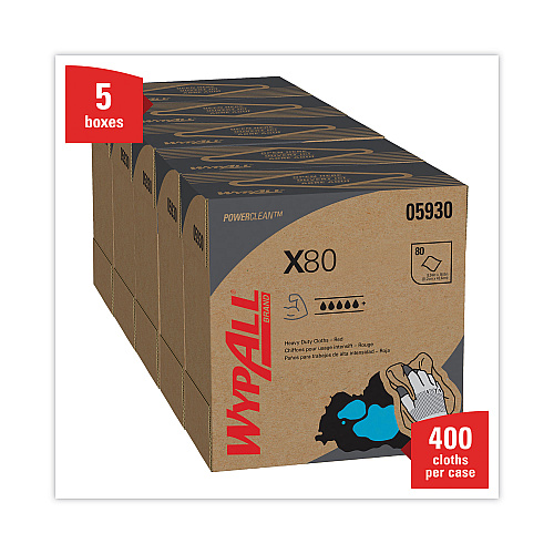 WypAll&reg; Power Clean X80 Heavy Duty Red Cloths, 76 Towels, 5 Boxes (05930)