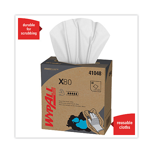 WypAll X80 Cloths, HYDROKNIT, POP-UP Box, 8.34 x 16.8, White, 80/Box, 5 Boxes/Carton (41048)