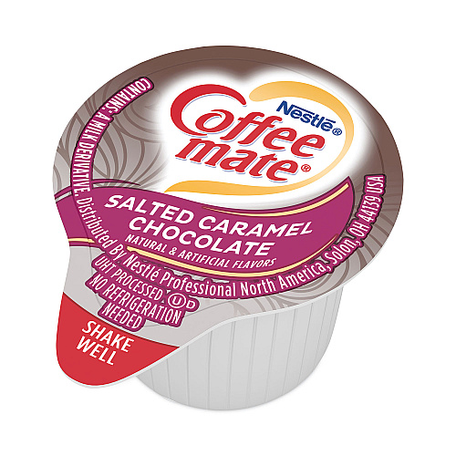 Coffee-mate Liquid Coffee Creamer, Salted Caramel Chocolate, 0.38 oz Mini Cups, 50/Box, 4 Boxes/Carton, 200 Total/Carton (77197CT)