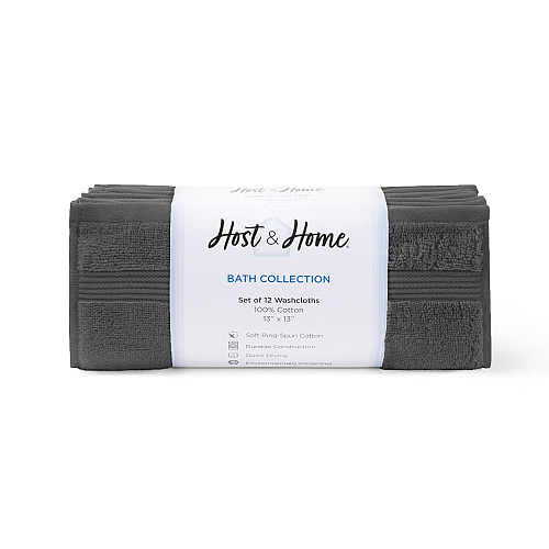 Host & Home Washcloth 13x13 Dark Grey - Pack Of 12 (WC-HH-1313-1.5-DGY)