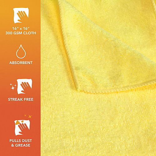 Smart Choice Microfiber Cloths 16x16 49gm Yellow, Case Of 180 (M915100Y)