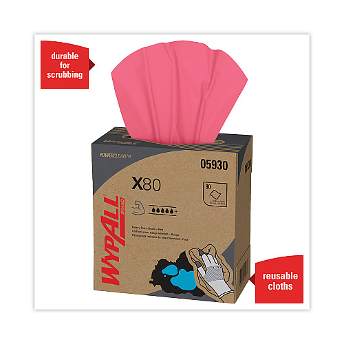 WypAll&reg; Power Clean X80 Heavy Duty Red Cloths, 76 Towels, 5 Boxes (05930)