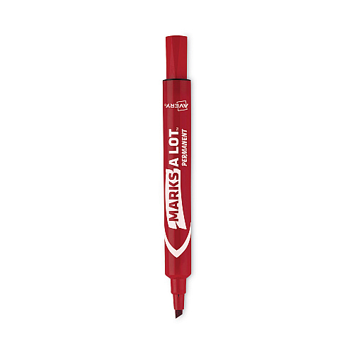 Avery MARKS A LOT Large Desk-Style Permanent Marker, Broad Chisel Tip, Red, Dozen (8887) (08887)