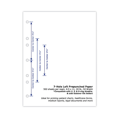 Printworks Professional Perforated and Punched Paper, 7-Hole Punched, 20 lb Bond Weight, 8.5 x 11, White, 500/Ream (04342)