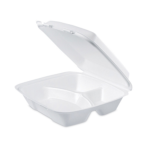 Dart Insulated Foam Hinged Lid Containers, 3-Compartment, 9 x 9.4 x 3, White, 200/Pack, 2 Packs/Carton (90HT3)