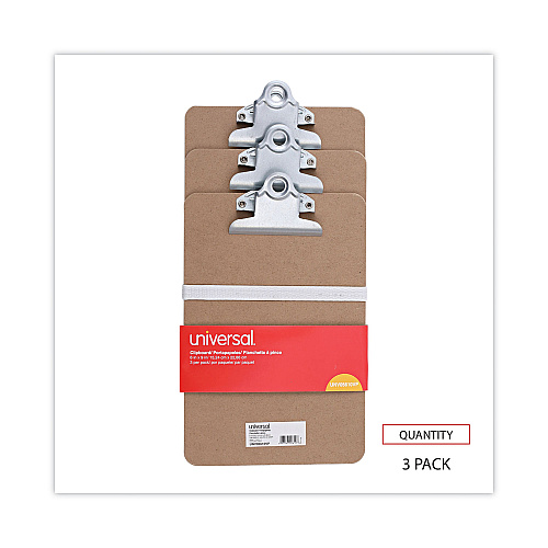 Universal Hardboard Clipboard, 0.75" Clip Capacity, Holds 5 x 8 Sheets, Brown, 3/Pack (UNV05610VP)