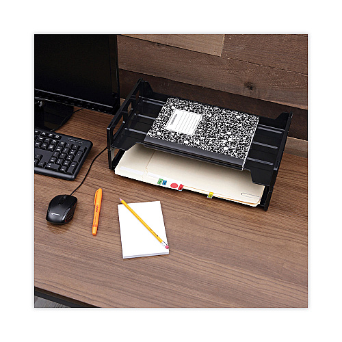 Universal Recycled Plastic Side Load Desk Trays, 2 Sections, Legal Size Files, 16.25" x 9" x 2.75", Black (UNV08101)