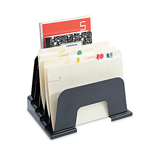 Universal Recycled Plastic Incline Sorter, 5 Sections, Letter Size Files, 13.25" x 9" x 9", Black (UNV08105)