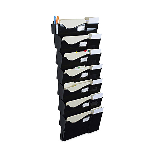 Universal Grande Central Filing System, 7 Sections, Legal/Letter Size, Wall Mount, 16" x 4.75" x 38.25", Black, 7/Pack (UNV08174)