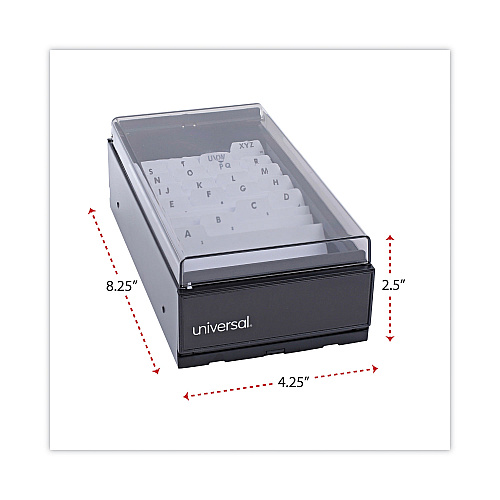 Universal Business Card File, Holds 600 2 x 3.5 Cards, 4.25 x 8.25 x 2.5, Metal/Plastic, Black (UNV10601)