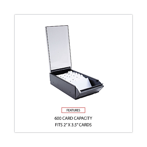 Universal Business Card File, Holds 600 2 x 3.5 Cards, 4.25 x 8.25 x 2.5, Metal/Plastic, Black (UNV10601)