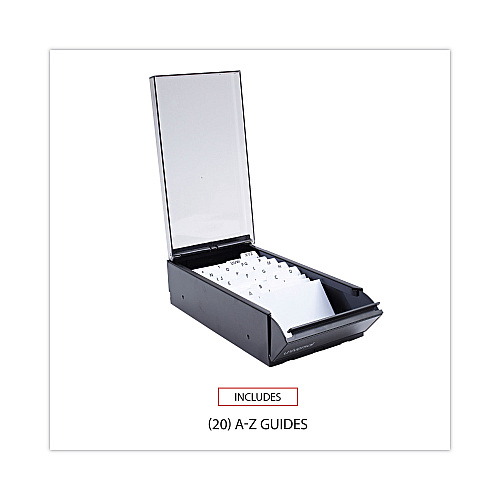 Universal Business Card File, Holds 600 2 x 3.5 Cards, 4.25 x 8.25 x 2.5, Metal/Plastic, Black (UNV10601)