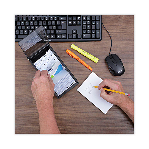 Universal Business Card File, Holds 600 2 x 3.5 Cards, 4.25 x 8.25 x 2.5, Metal/Plastic, Black (UNV10601)
