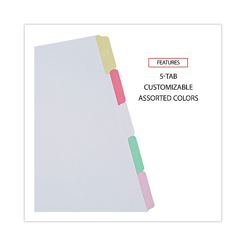 Universal Deluxe Write-On/Erasable Tab Index, 5-Tab, 11 x 8.5, White, Assorted Tabs, 1 Set (UNV20816)