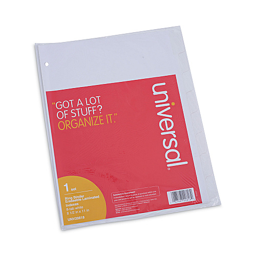 Universal Deluxe Write-On/Erasable Tab Index, 8-Tab, 11 x 8.5, White, White Tabs, 1 Set (UNV20818)