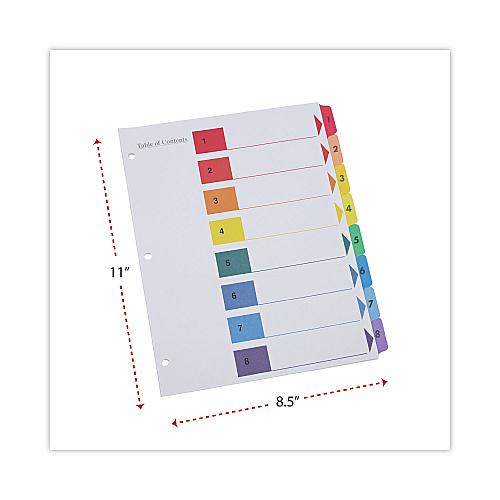 Universal Deluxe Table of Contents Dividers for Printers, 8-Tab, 1 to 8; Table Of Contents, 11 x 8.5, White, 6 Sets (UNV24802)