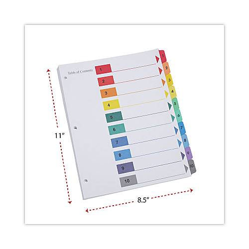 Universal Deluxe Table of Contents Dividers for Printers, 10-Tab, 1 to 10; Table Of Contents, 11 x 8.5, White, 6 Sets (UNV24804)