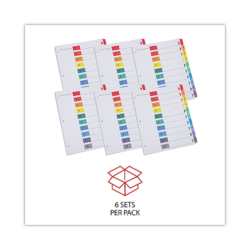 Universal Deluxe Table of Contents Dividers for Printers, 10-Tab, 1 to 10; Table Of Contents, 11 x 8.5, White, 6 Sets (UNV24804)
