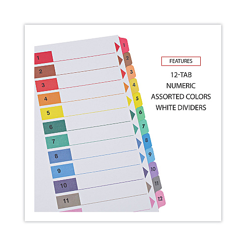 Universal Deluxe Table of Contents Dividers for Printers, 12-Tab, 1 to 12; Table Of Contents, 11 x 8.5, White, 6 Sets (UNV24806)