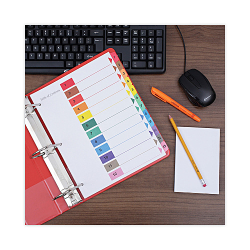 Universal Deluxe Table of Contents Dividers for Printers, 12-Tab, 1 to 12; Table Of Contents, 11 x 8.5, White, 6 Sets (UNV24806)
