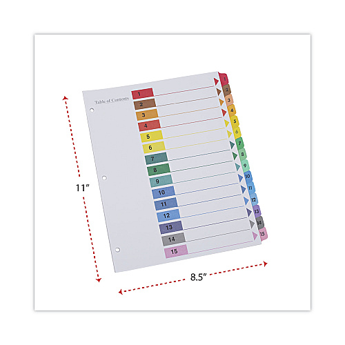 Universal Deluxe Table of Contents Dividers for Printers, 15-Tab, 1 to 15; Table Of Contents, 11 x 8.5, White, 6 Sets (UNV24808)