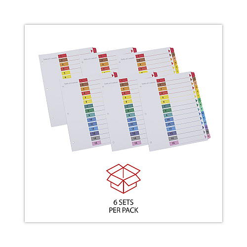 Universal Deluxe Table of Contents Dividers for Printers, 15-Tab, 1 to 15; Table Of Contents, 11 x 8.5, White, 6 Sets (UNV24808)