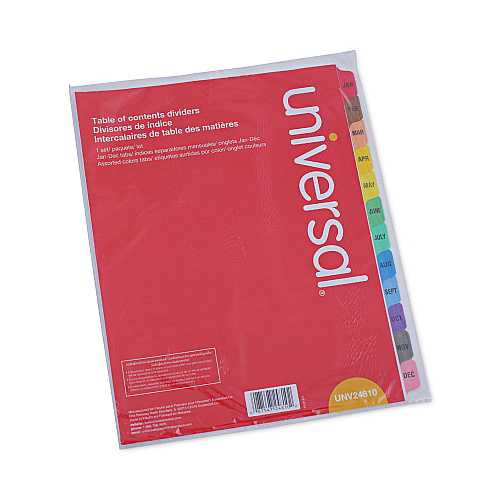 Universal Deluxe Table of Contents Dividers for Printers, 12-Tab, Jan. to Dec., 11 x 8.5, White, 1 Set (UNV24810)