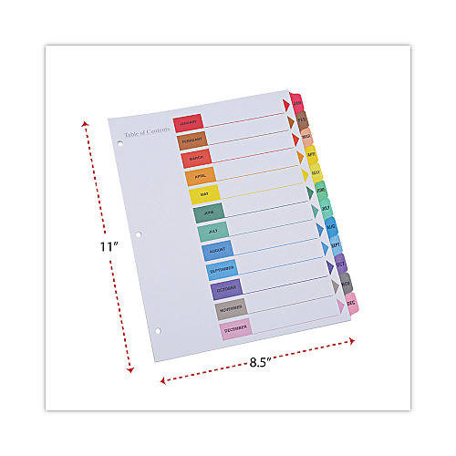 Universal Deluxe Table of Contents Dividers for Printers, 12-Tab, Jan. to Dec., 11 x 8.5, White, 1 Set (UNV24810)