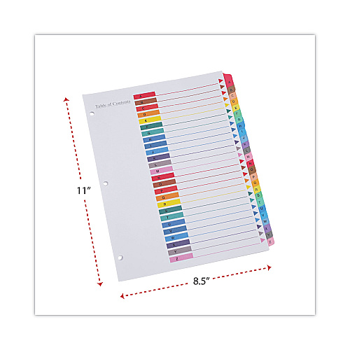 Universal Deluxe Table of Contents Dividers for Printers, 26-Tab, A to Z, 11 x 8.5, White, 1 Set (UNV24812)