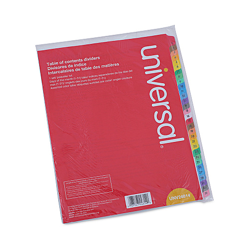 Universal Deluxe Table of Contents Dividers for Printers, 31-Tab, 1 to 31, 11 x 8.5, White, 1 Set (UNV24814)