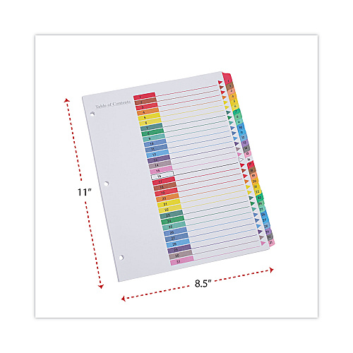 Universal Deluxe Table of Contents Dividers for Printers, 31-Tab, 1 to 31, 11 x 8.5, White, 1 Set (UNV24814)