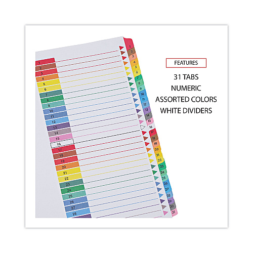 Universal Deluxe Table of Contents Dividers for Printers, 31-Tab, 1 to 31, 11 x 8.5, White, 1 Set (UNV24814)