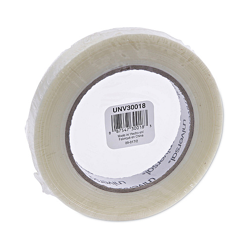 Universal 120# Utility Grade Filament Tape, 3" Core, 18 mm x 54.8 m, Clear (UNV30018)