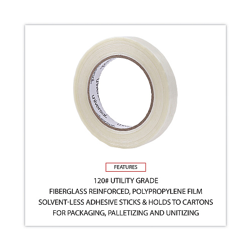 Universal 120# Utility Grade Filament Tape, 3" Core, 18 mm x 54.8 m, Clear (UNV30018)