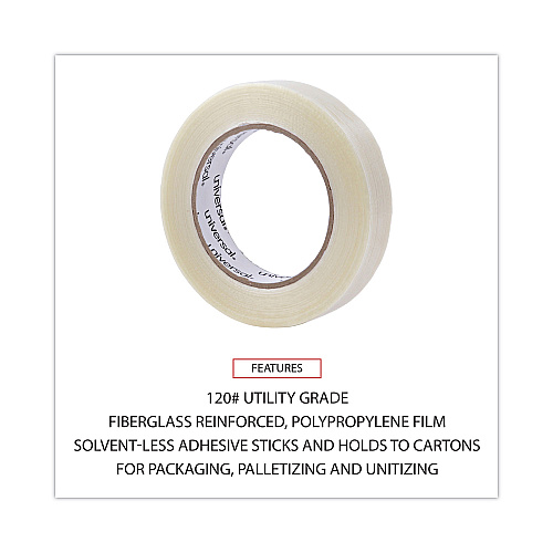 Universal 120# Utility Grade Filament Tape, 3" Core, 24 mm x 54.8 m, Clear (UNV30024)