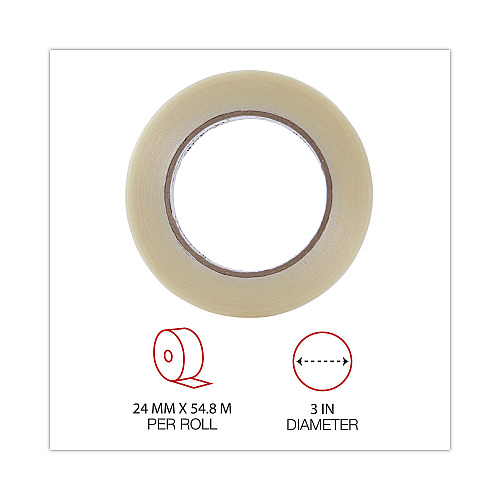 Universal 120# Utility Grade Filament Tape, 3" Core, 24 mm x 54.8 m, Clear (UNV30024)