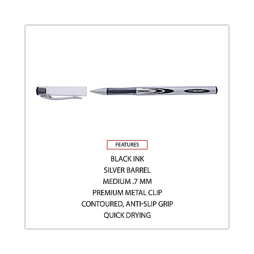 Universal Gel Pen, Stick, Medium 0.7 mm, Black Ink, Silver/Black Barrel, Dozen (UNV39620)