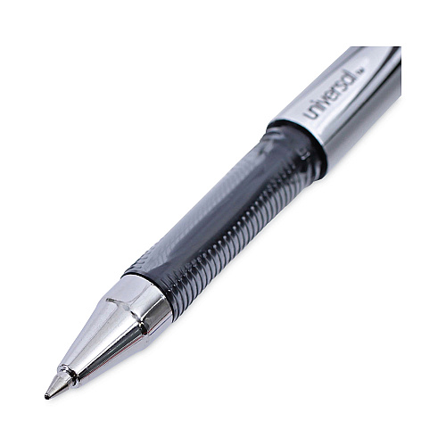 Universal Gel Pen, Stick, Medium 0.7 mm, Black Ink, Silver/Black Barrel, Dozen (UNV39620)