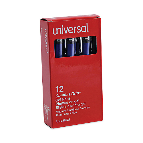 Universal Gel Pen, Stick, Medium 0.7 mm, Blue Ink, Silver/Blue Barrel, Dozen (UNV39621)
