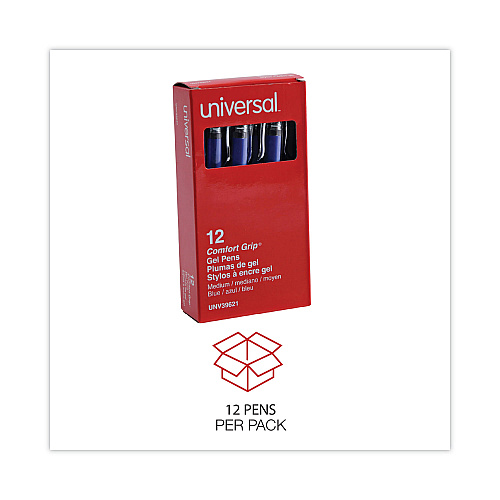 Universal Gel Pen, Stick, Medium 0.7 mm, Blue Ink, Silver/Blue Barrel, Dozen (UNV39621)