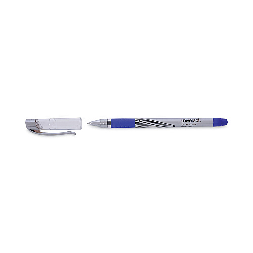 Universal Gel Pen, Stick, Medium 0.7 mm, Blue Ink, Silver/Blue Barrel, Dozen (UNV39621)