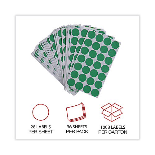 Universal Self-Adhesive Removable Color-Coding Labels, 0.75" dia, Green, 28/Sheet, 36 Sheets/Pack (UNV40115)