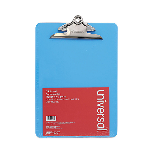 Universal Plastic Clipboard with High Capacity Clip, 1.25" Clip Capacity, Holds 8.5 x 11 Sheets, Translucent Blue (UNV40307)