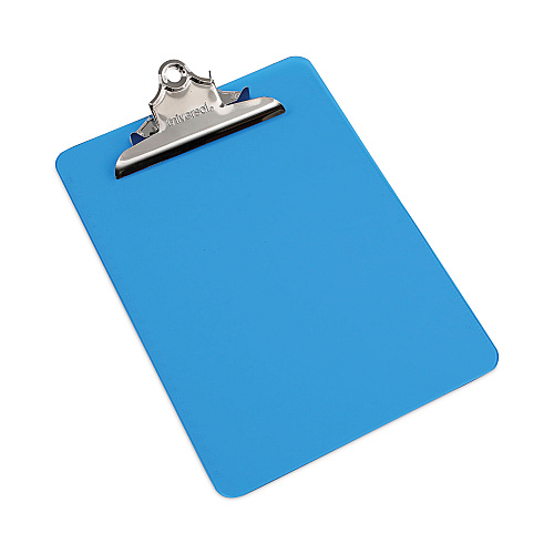 Universal Plastic Clipboard with High Capacity Clip, 1.25" Clip Capacity, Holds 8.5 x 11 Sheets, Translucent Blue (UNV40307)