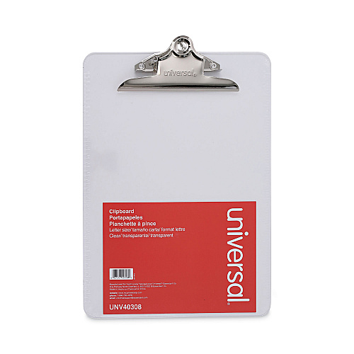 Universal Plastic Clipboard with High Capacity Clip, 1.25" Clip Capacity, Holds 8.5 x 11 Sheets, Clear (UNV40308)