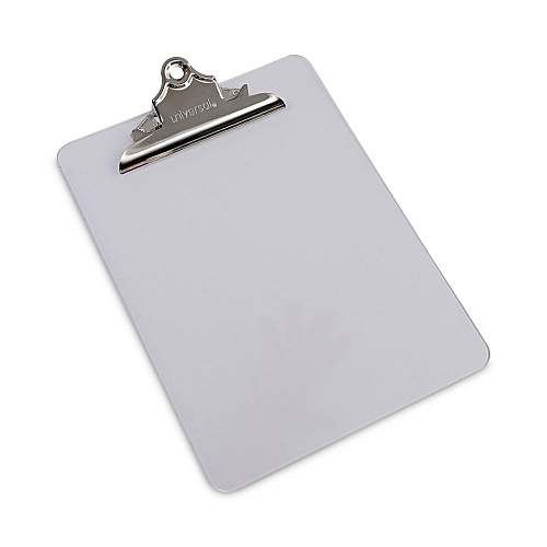 Universal Plastic Clipboard with High Capacity Clip, 1.25" Clip Capacity, Holds 8.5 x 11 Sheets, Clear (UNV40308)
